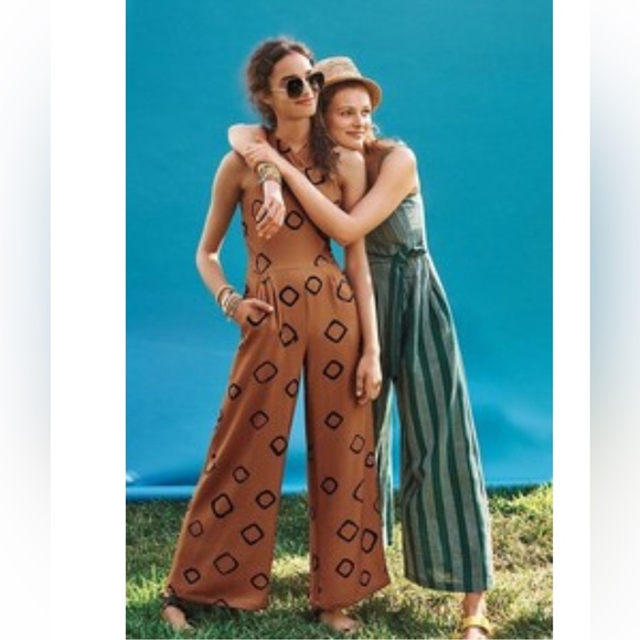 Anthropologie Eva Franco Faith Wide Leg Jumpsuit in Brown Dot Size 6 - Picture 4 of 12